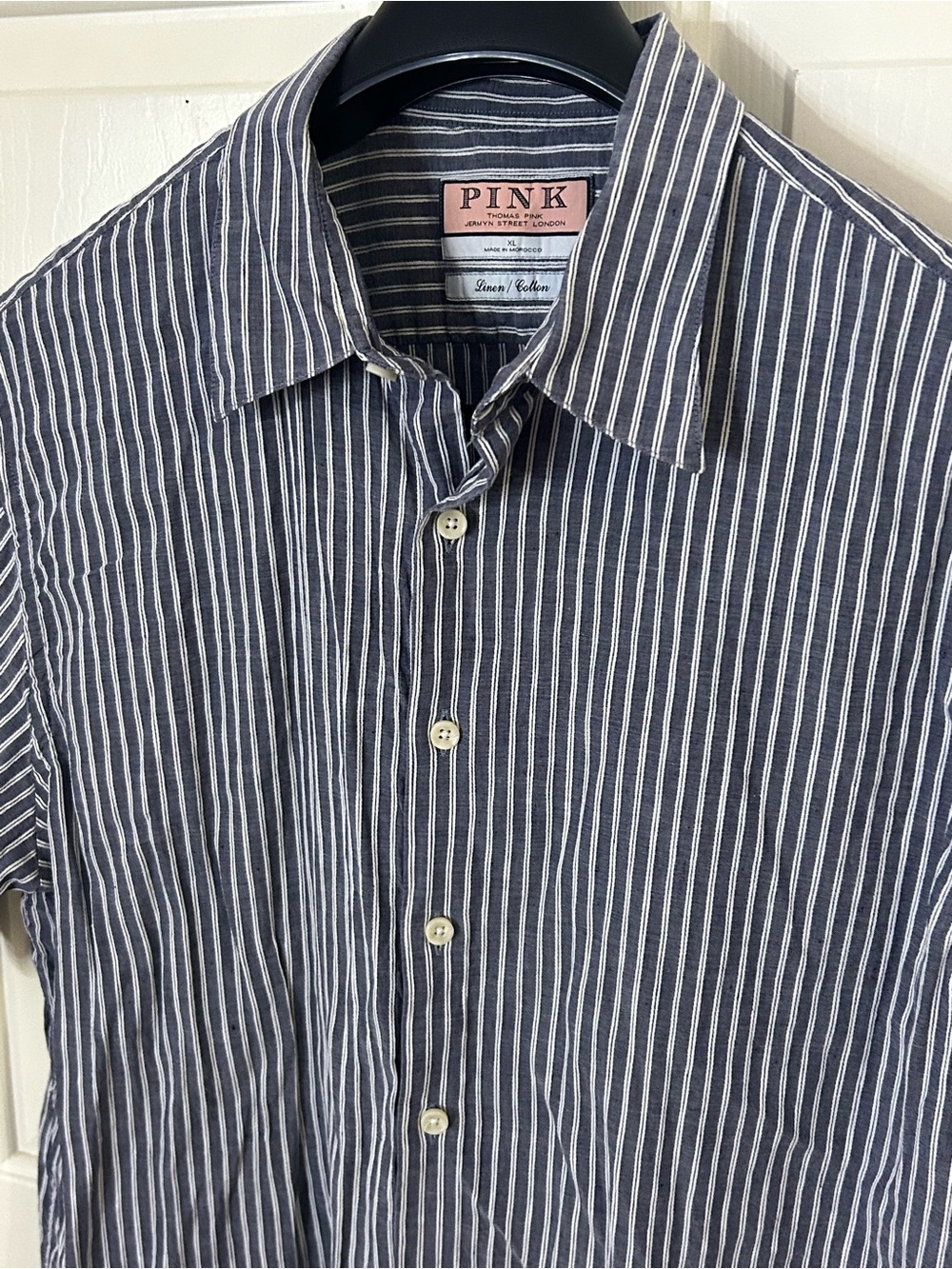 PINK Thomas Pink Jermyn Street London Striped Button Shirt Mens XL Linen Blend - Picture 4 of 8
